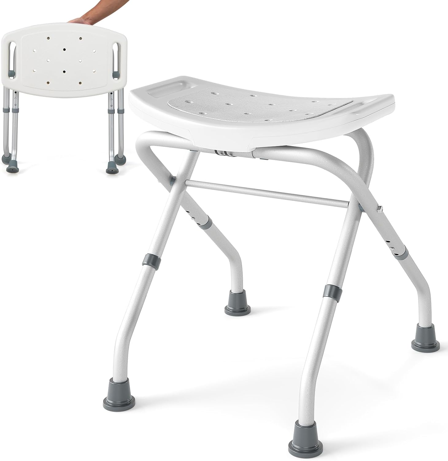 HOMASIS Store HOMASIS Shower Stool, 3-Way Height Adjustable, Folding Bathroom Stool, 150 kg Load Capacity, Aluminum Shower Seat, Shower Chair with Non-Slip Rubber Feet, Shower Aid Shower Bench for Seniors and