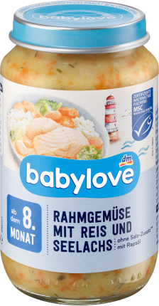 babylove Menu creamed vegetables with rice and pollock from the 8th month, 220 g