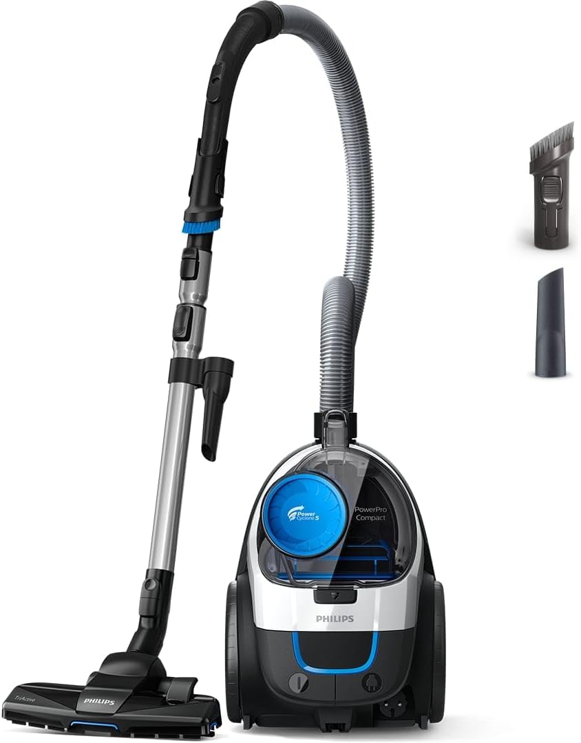 PHILIPS PowerPro Compact Vacuum Cleaner - Lightweight, Bagless, 750W Suction Power, TriActive Nozzle for Hard Floors and Carpets, Allergy H13 HEPA Filter, PowerCyclone 5 Technology (FC9332/09)