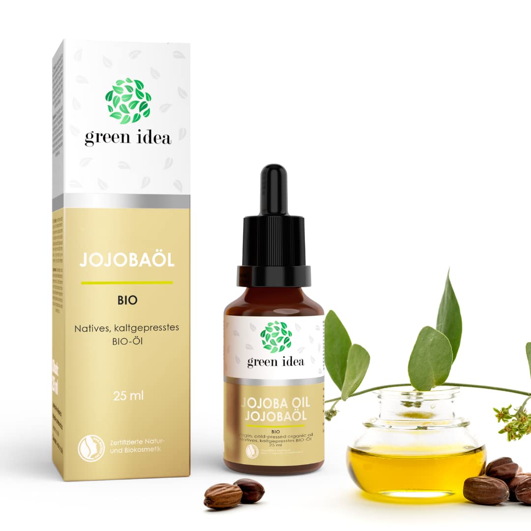 Green idea - Face Oil for Skin, Hair and Face | Glass Bottle with Pipette | Natrue Certificate - 25 ml (25 ml, Jojoba Oil)