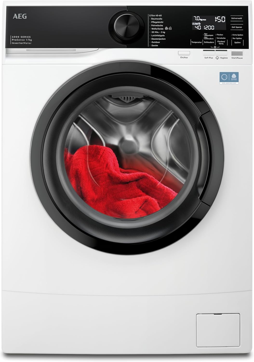 AEG Compact Washing Machine, 487 mm Depth, 7 kg, Series 6000 ProSense Automatic Quantity - Smart Load Detection, A, Small, Quiet, Refill Function, Water Stop, 1400 rpm, Inverter Motor, LSR6FA75470