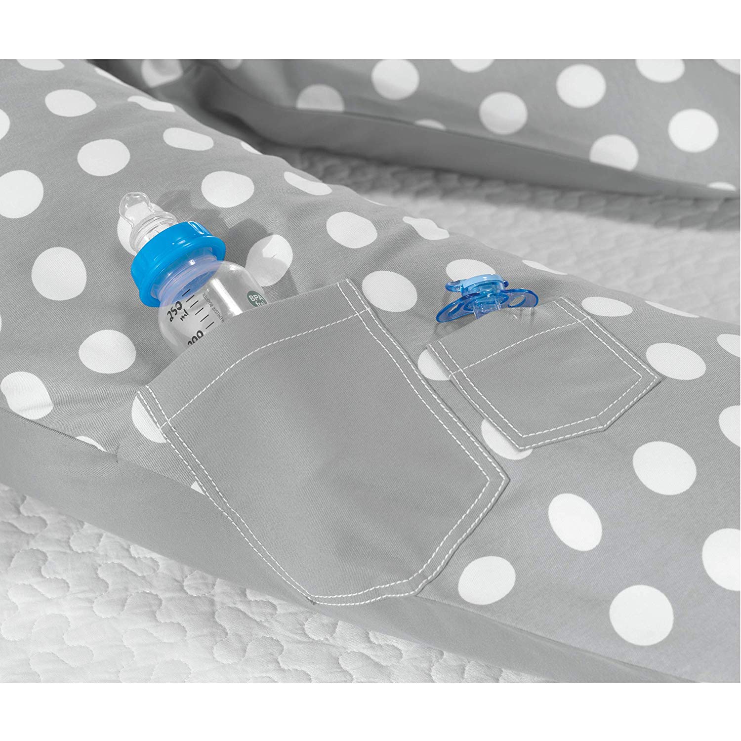 Theraline Das Original Breastfeeding Pillow 190 cm with Cover Indie Dots Grey - Jeans Style Pockets
