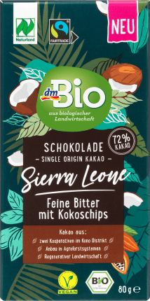 Dmbio Sierra Leone Chocolate with coconut chips, 80 g