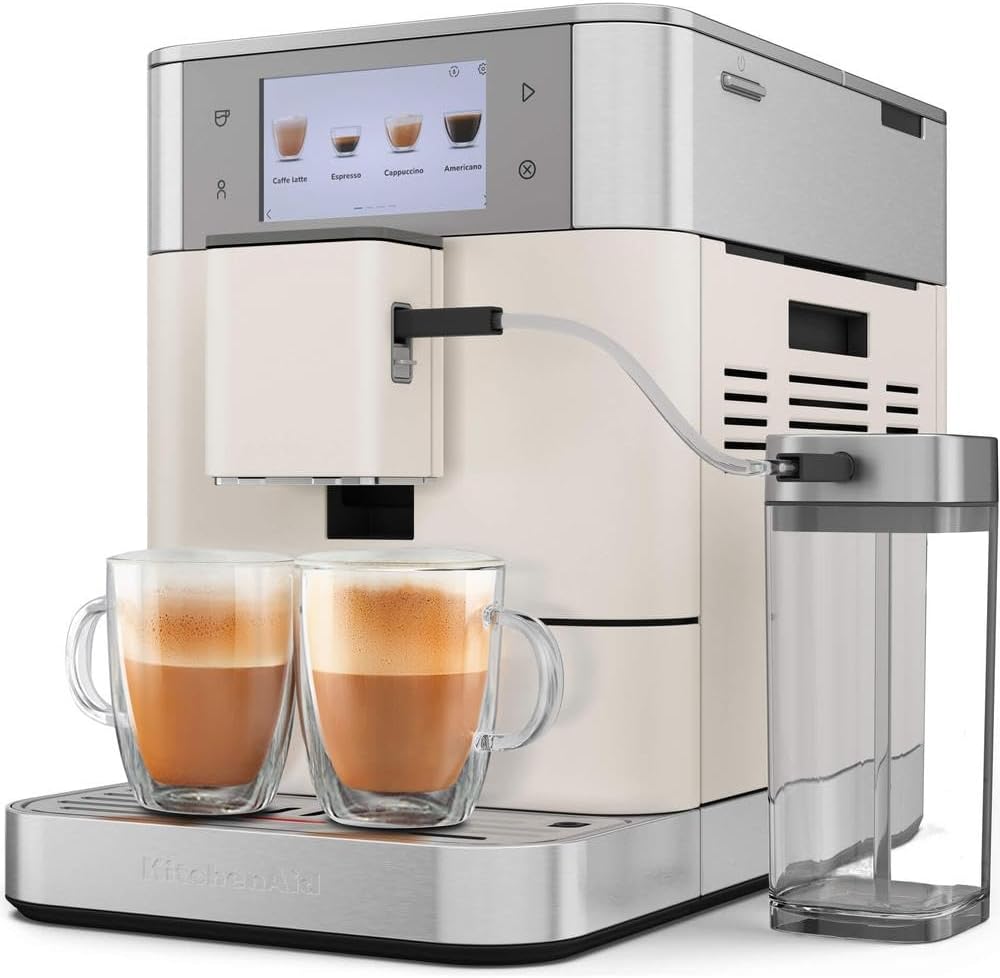 KitchenAid Fully Automatic Coffee Machine I KF8 I Hot Drinks from Espresso to Cappuccino I 40 Preset Drinks, Automatic Frothing and Heating of Milk I with Milk Container (White)