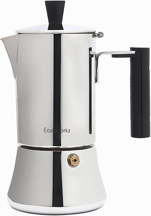 Easyworkz Pedro Espresso Maker Stainless Steel Espresso Pot for Induction Gas and All Cookers Mocha Pot for 6 Cups 300 ml Silver