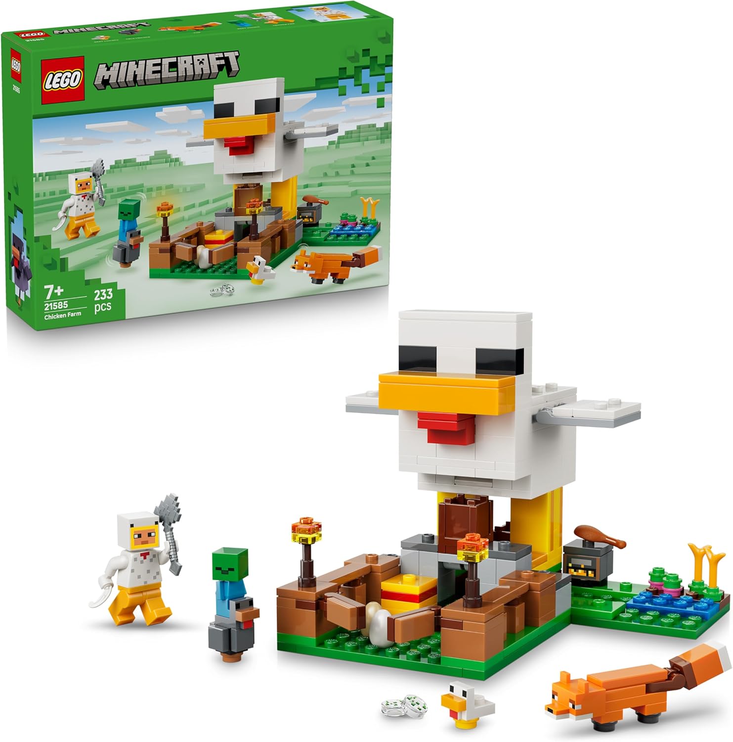 LEGO Minecraft Chicken Farm - Building Toy with Chicken Fan Mini Figure, Baby Zombie and Fox Figures - Set with Minecraft Figure - Gamer Gift for Boys and Girls from 7 Years - 21585