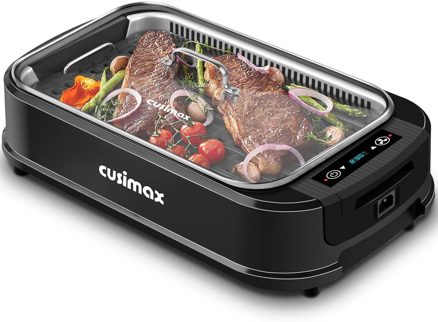 CUSIMAX Electric Grill 1500 W Electric Table Grill with Lid for Indoor and Outdoor Use, Electric Grill with Adjustable Temperature, Removable Oil Catcher Tray and Grill Plate, Black