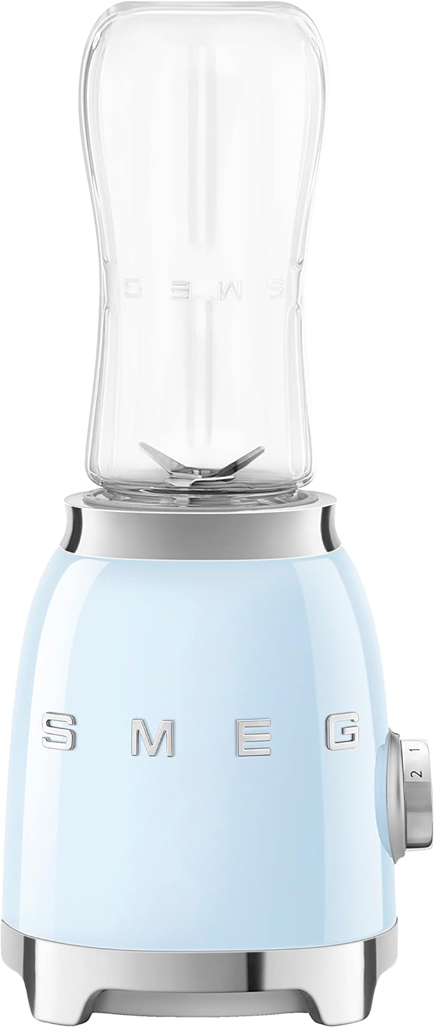 Smeg Store Smeg PBF01PBUK Retro 1950s Blender 2 Bottles to Go 2 Speed Settings 600ml 300W Pastel Blue