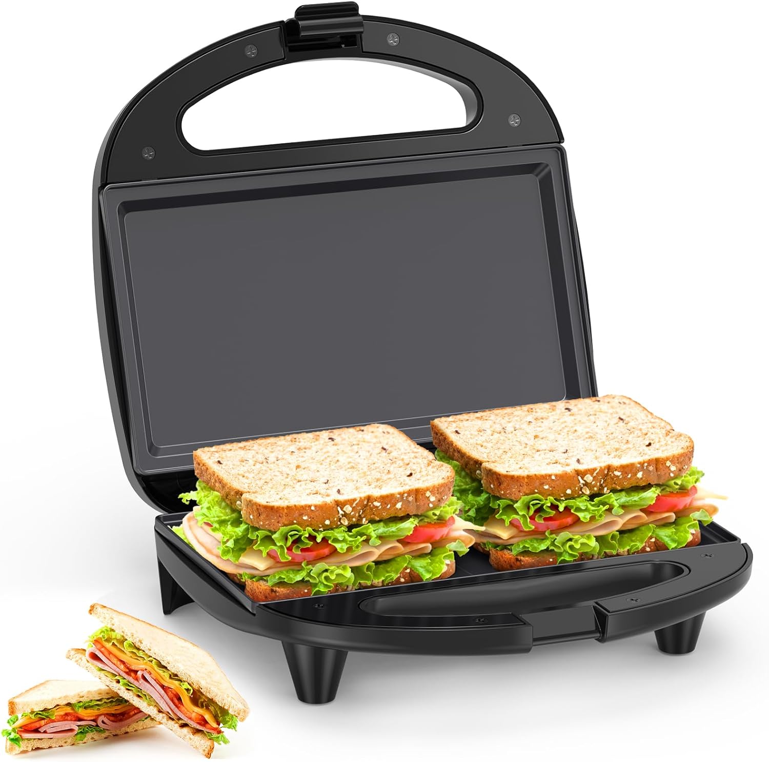 Snailar Sandwich Toaster, 2 Slices Sandwich Maker with Flat Plates, Non-Stick, Cool Handle, 750 W, Black