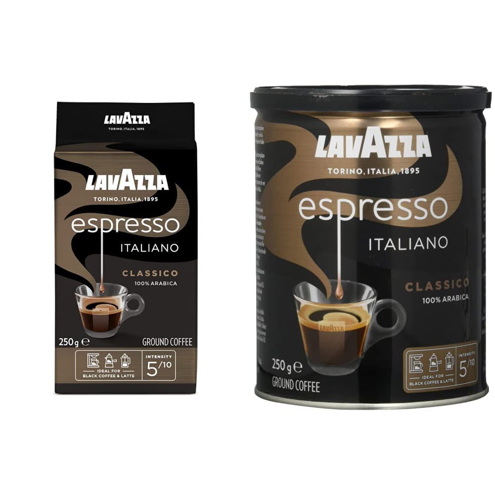 Lavazza, Espresso Italiano Classico, ground coffee, 250 G & Espresso Italiano Classico, ground coffee, with floral & fruity aroman dead, ideal for mocha jugs or filter coffee, 250 g