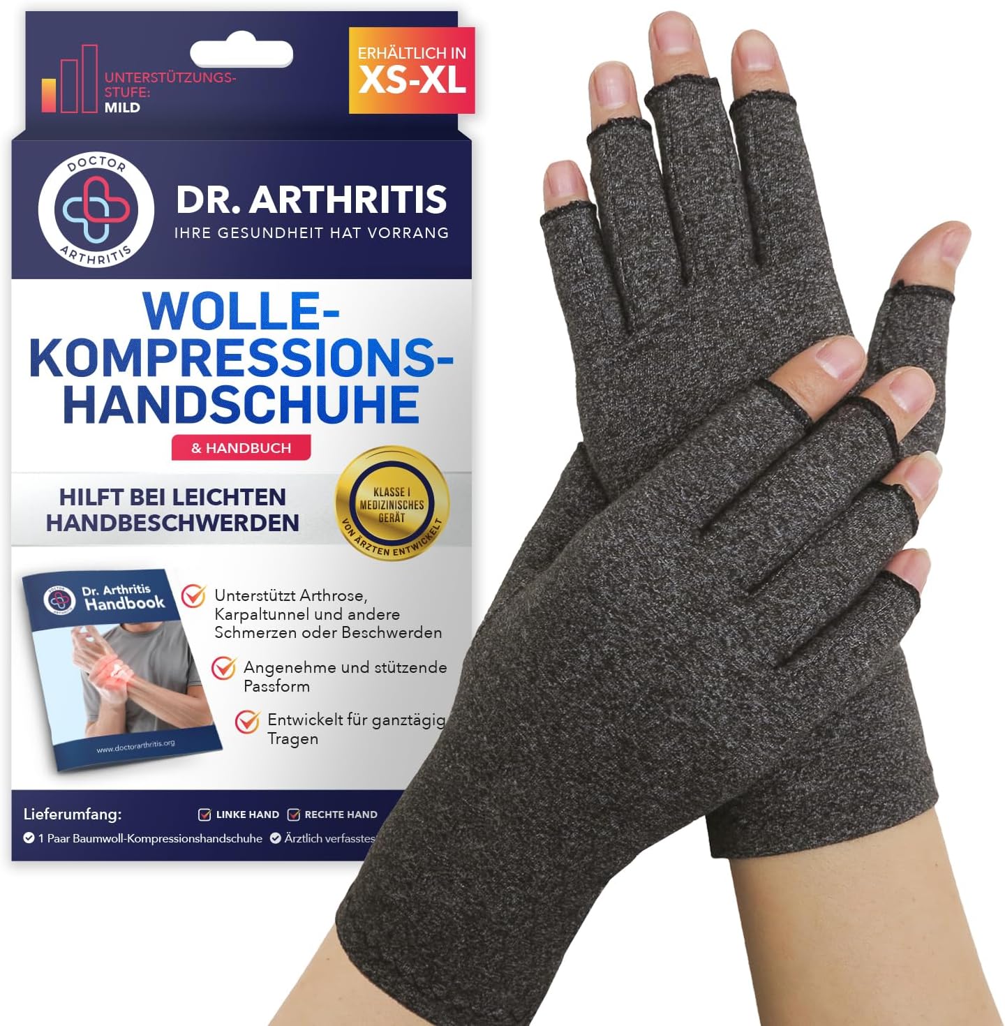 Dr. Arthritis Compression Gloves for Arthritis and a Manual Written by Doctors - Relieves Arthritis Symptoms, Raynaud Syndrome, Carpal Tunnel Syndrome and General Hand Ailments large