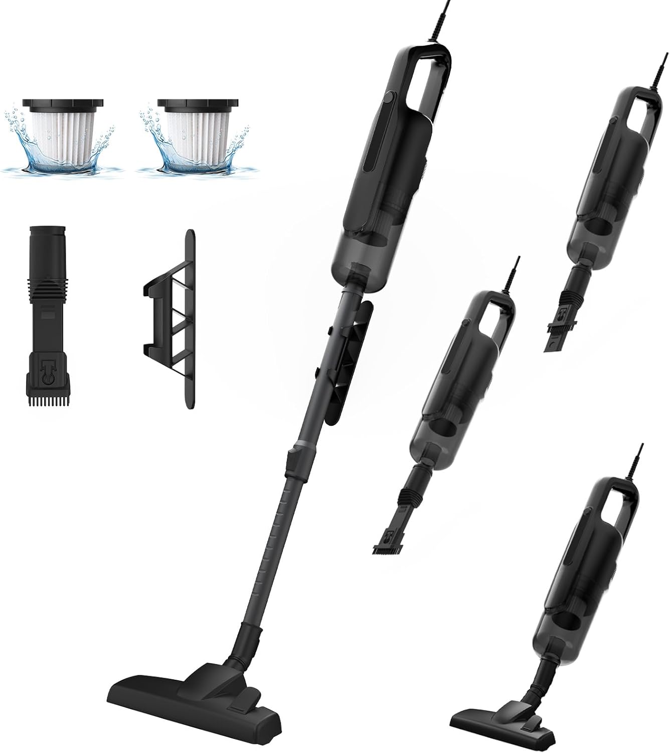 VersLife C8PRO Vacuum Cleaner with Cable, 600 W Handle Vacuum Cleaner with Cable, 6-in-1 Handheld Vacuum Cleaner with 5 m Cable Length, Lightweight & Quiet, Extendable Suction Tube for Hard Floors