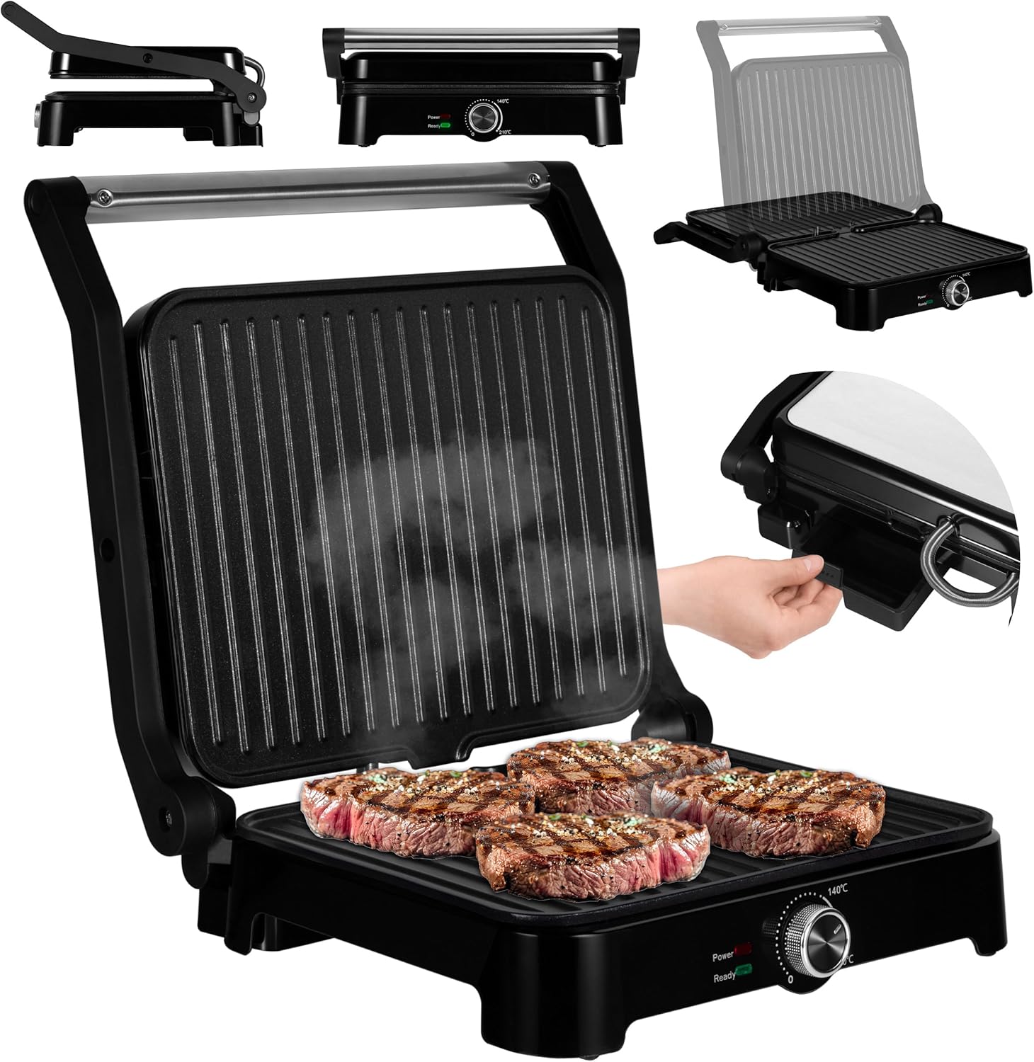 Zeegma GRILL CHEF BASE 2-in-1 Electric Contact Grill and Toaster for Paninis, Toast, Steaks, Vegetables, Power 2000 W, Non-Stick Coating, Temperature and Tilt Angle Adjustment