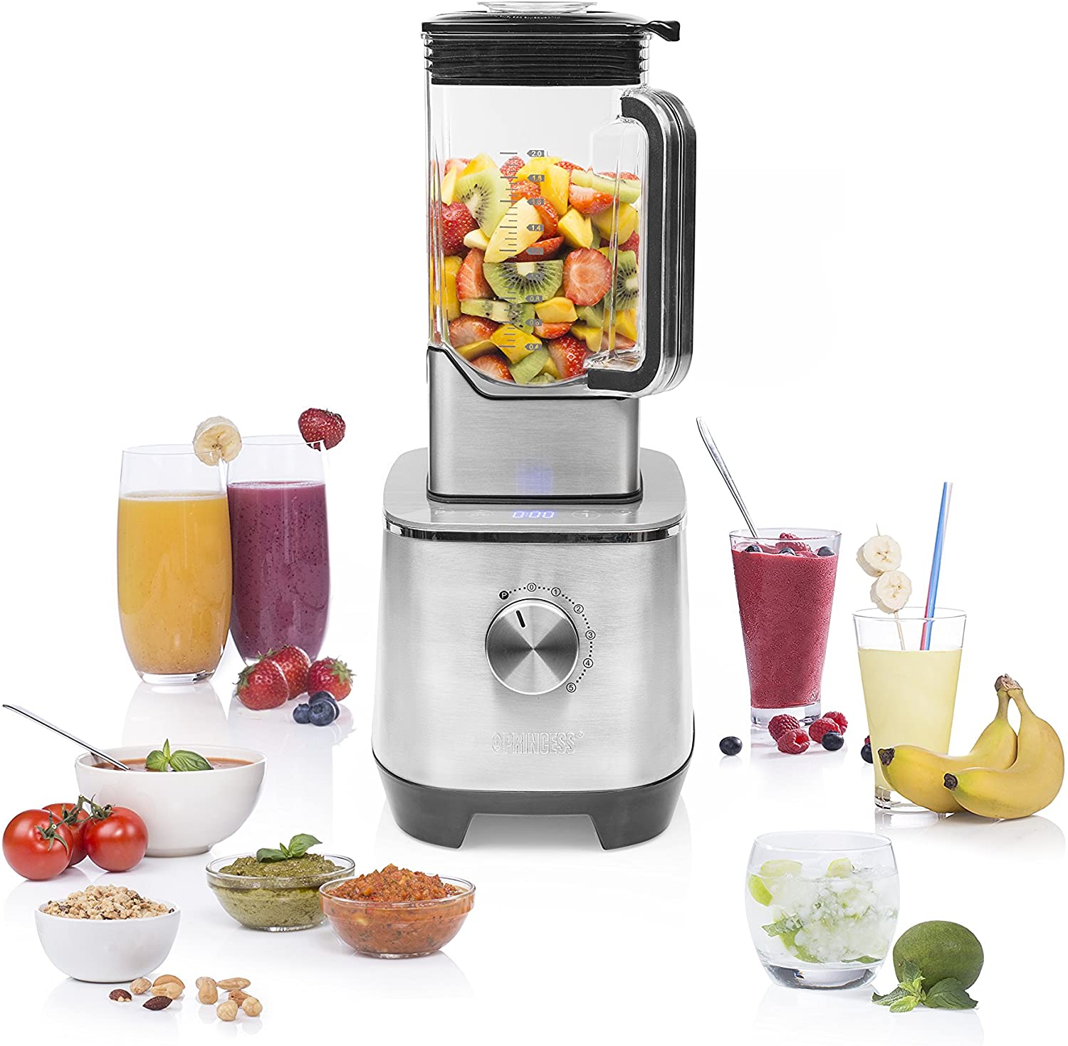 Princess High performance mixer deluxe - with 2 L Tritan glass jug (BPA-free), 6 settings and touch control panel, 219500