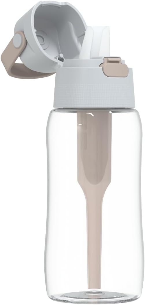 DAFI Store DAFI Water Bottle with Filter Solid 0.5 L Beige - Water Bottle with Water Filter, BPA-Free, Sports Bottle with Filtered Water for Travel, Filter Bottle Outdoor + Activated Carbon Filter Straw