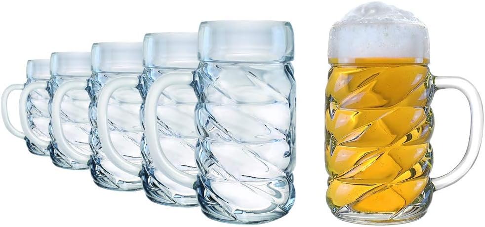 Stölzle Lausitz Diamond Beer Mugs / Set of 6 Beer Mugs 1 Litre with Sign / Sturdy Beer Jug / Measuring Jug Made of Soda Lime Glass / Beer Glass 1 L Dishwasher Safe