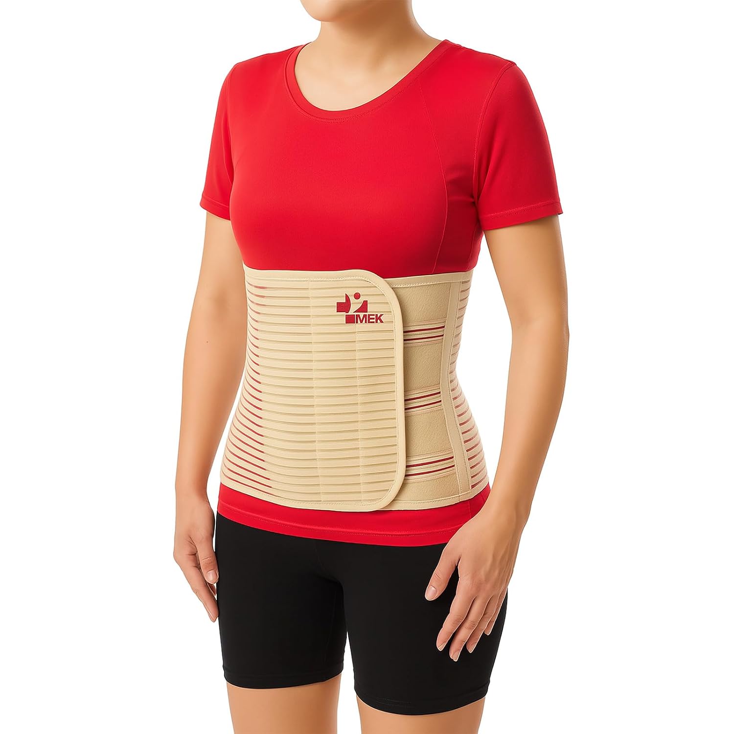 MEK 3002 Abdominal Belt Post-OP & After Tummy Tuck with 4 Support Rods - Anti-Roll (Beige, M)