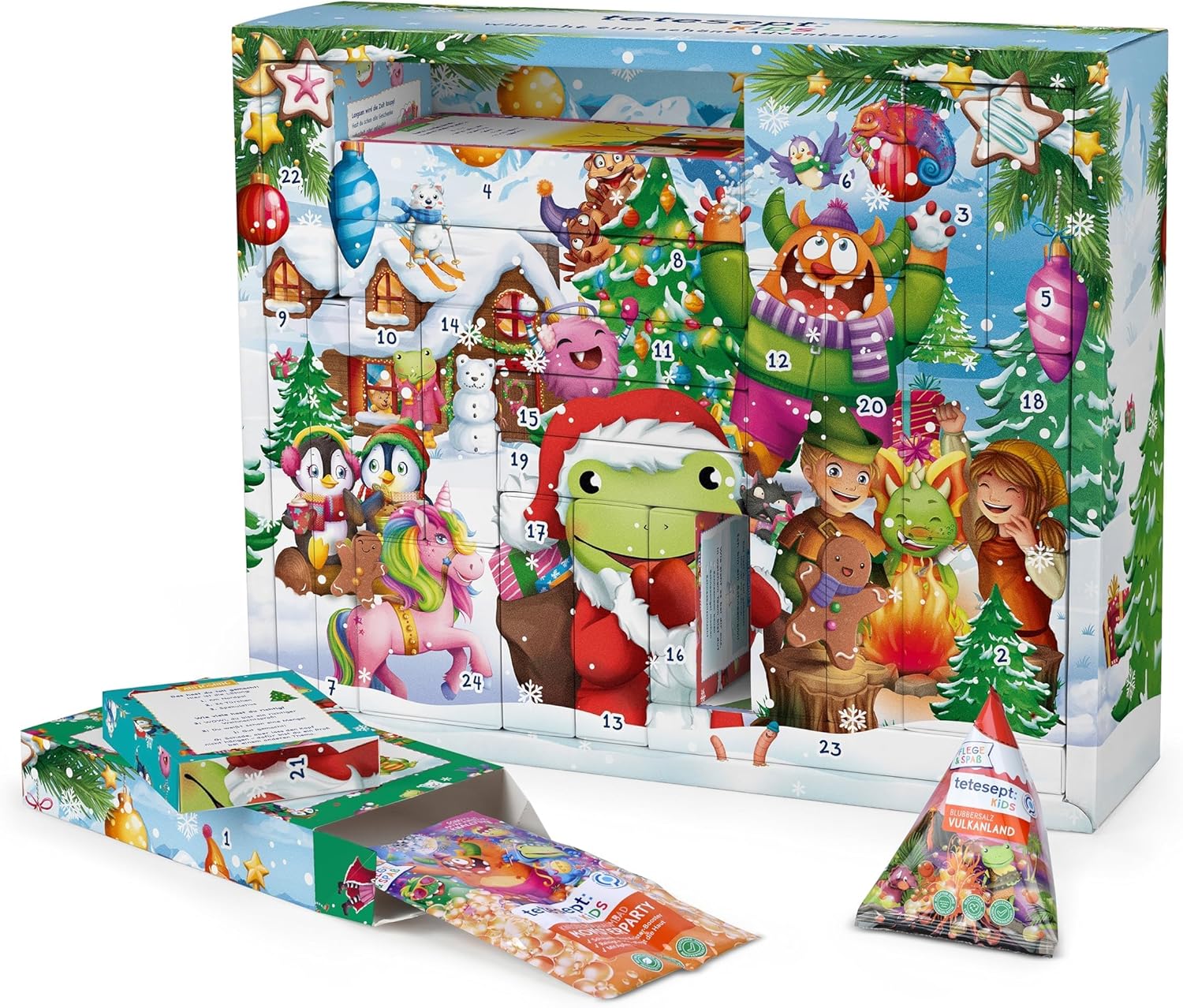 tetesept Kids Advent Calendar 2025 with Funny Bath Additives and Great Surprises, e.g. Magic Block, Tattoos etc. - Children's Advent Calendar for Bathing, Crafts, Puzzles, Puzzles and Painting