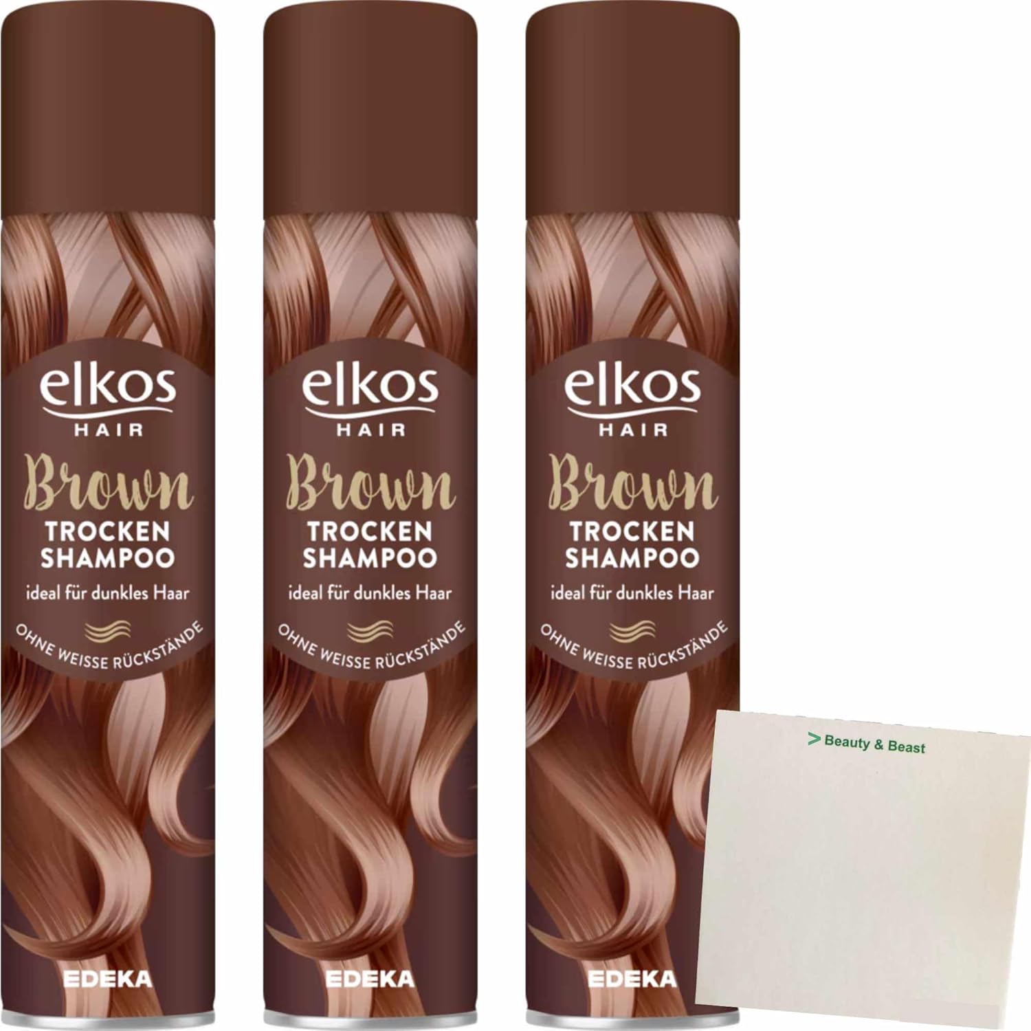 Elkos Dry Shampoo Brown Pack of 3 (3 x 200 ml Bottle) + usy Block