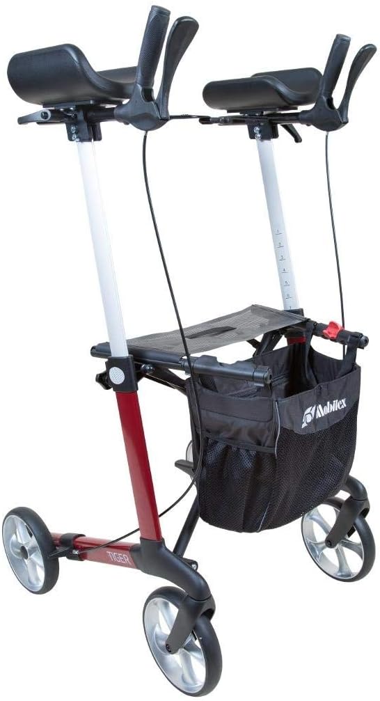 FabaCare Tiger Arthritis Rollator with Sanding Brake and Soft Wheels, Forearm Rollator, Padded Armrests, Height-Adjustable Arthrit Rollator, up to 150 kg, Red