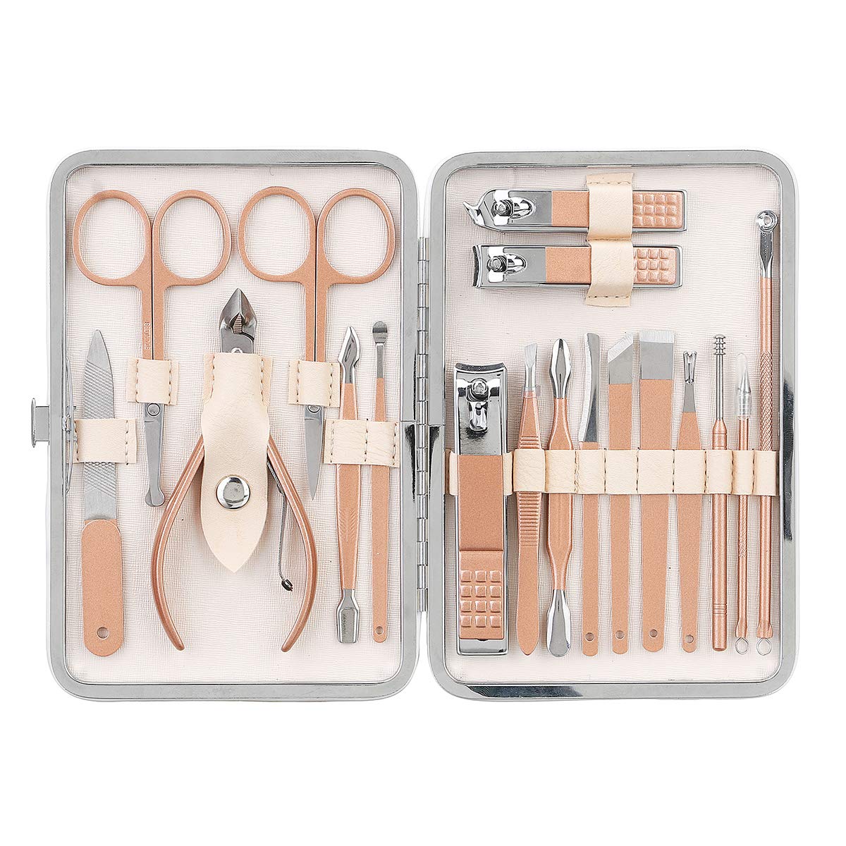 Generic Manicure Set, Pedicure Kit, 18-Piece Set, Nail Scissors, Nail Clippers, Nail Set, Nail Case, Beauty Travel Kit, Stainless Steel With Leather Case, Rose Gold, ‎rose