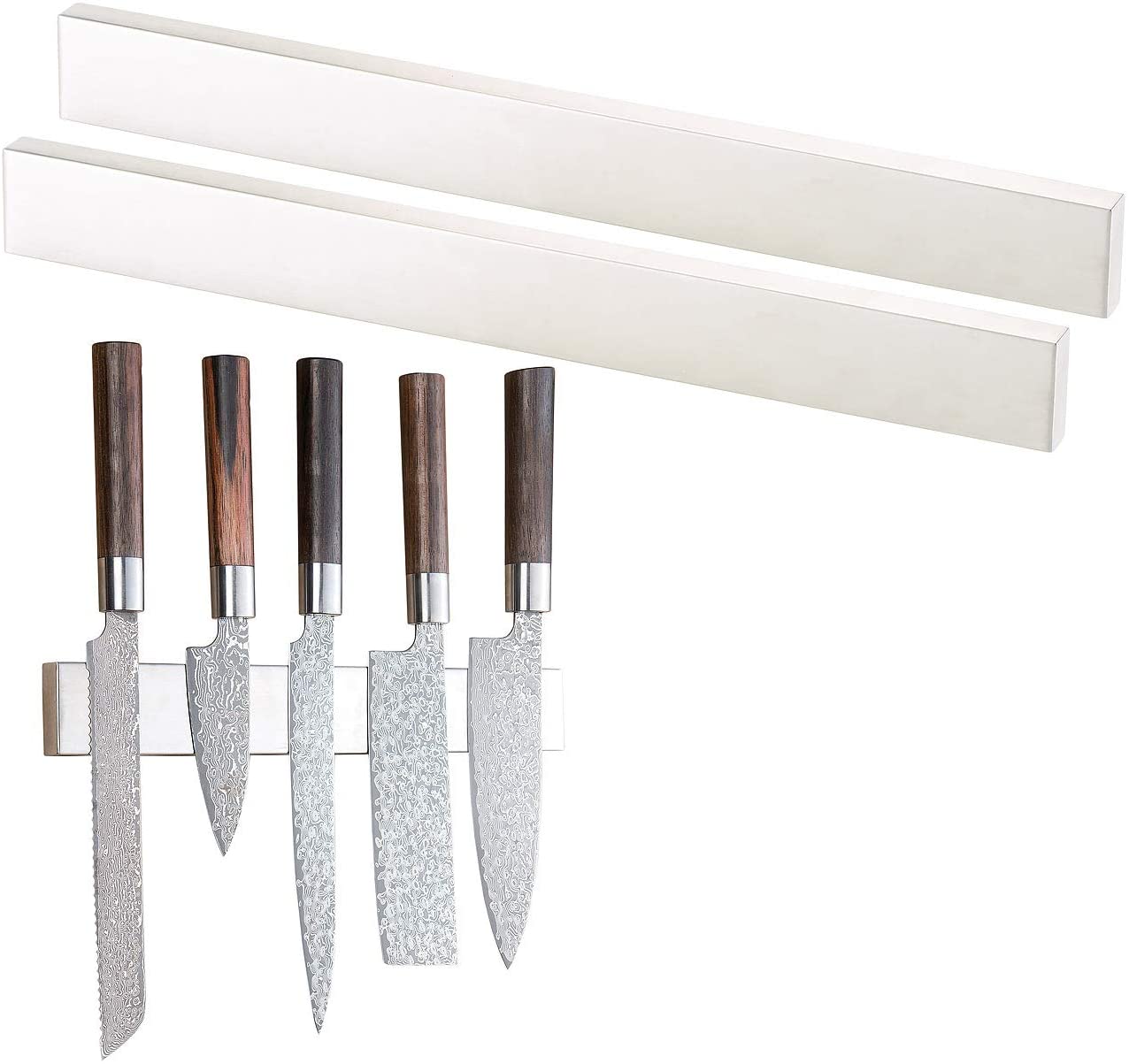 ROSENSTEIN & SOHNE Rosenstein & Söhne Kitchen Magnetic Strip: Set of 2 Continuous Magnetic Knife Rails Brushed Stainless Steel 45 cm (Knife Block Wall Rails