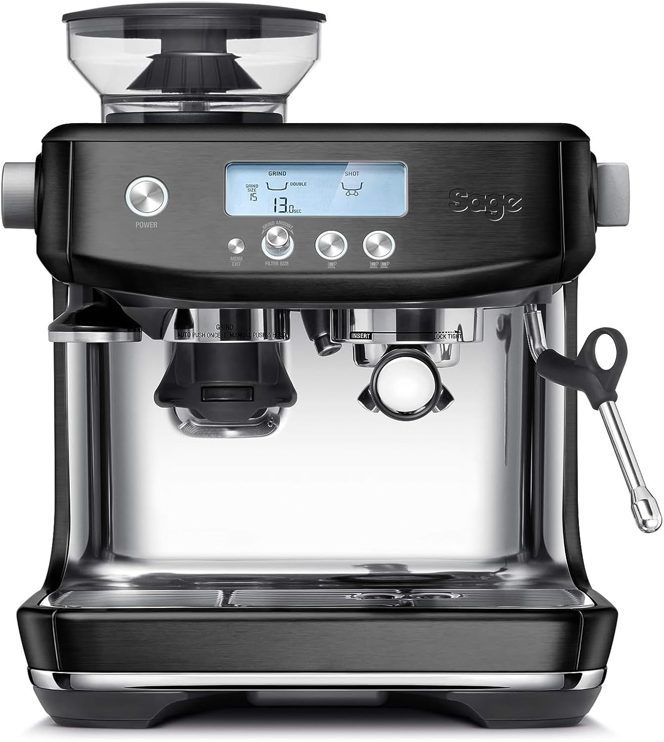 Sage Appliances SES878 the Barista Pro, Porta-Filter Machine, Black Stainless Steel
