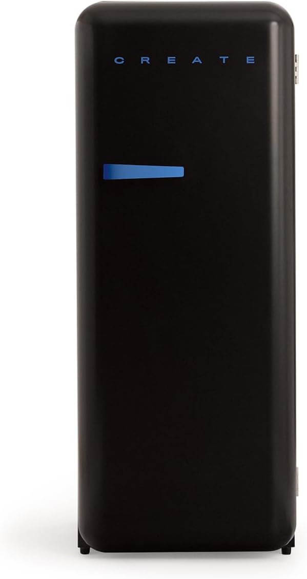 CREATE Retro Friend 150 Cobalt / Fridge Freezer 281 L in Black, Cobalt Blue Handle / 102 W, Low Energy Consumption, 150 cm, 3 Shelves, Temperature Control, 60 x 60 x 150 cm