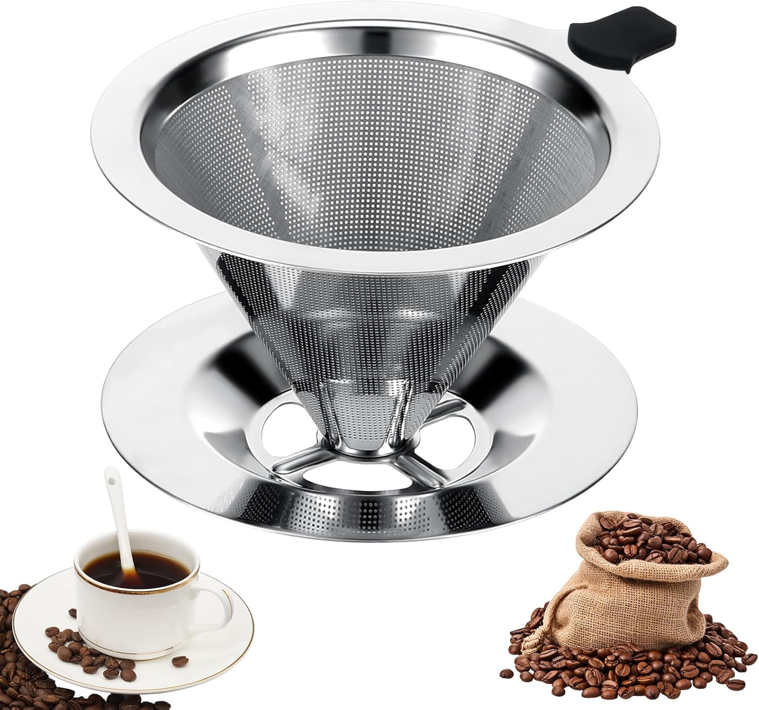 Vasmeiy Coffee Filter Coffee Filter Stainless Steel Reusable Coffee Dripper Professional Coffee Filter Made of Stainless Steel Coffee Filter Attachment Paperless Coffee Filter Ideal for Filter Coffee