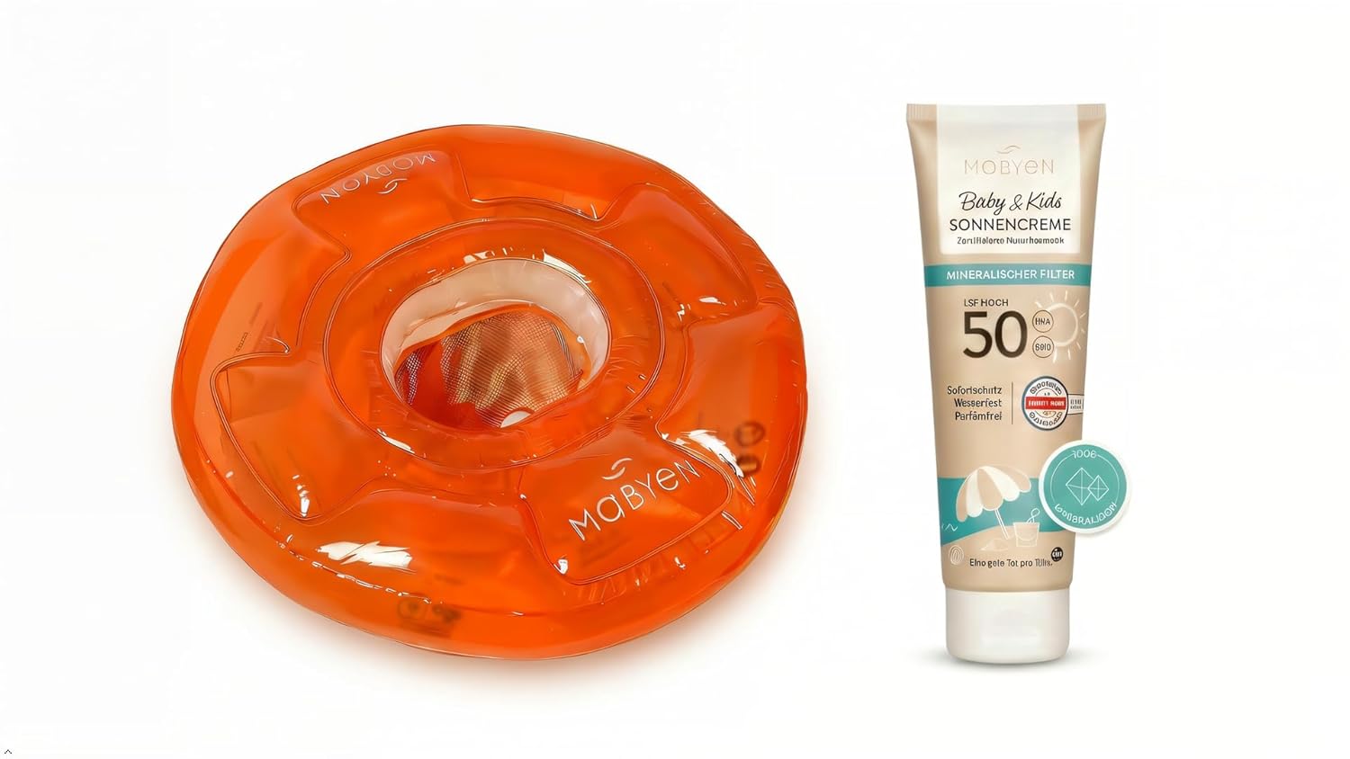 MABYEN Baby Summer Set – Mineral Sunscreen SPF 50 (100ml) + TÜV-tested Baby Swim Seat from 6 months, safe & waterproof