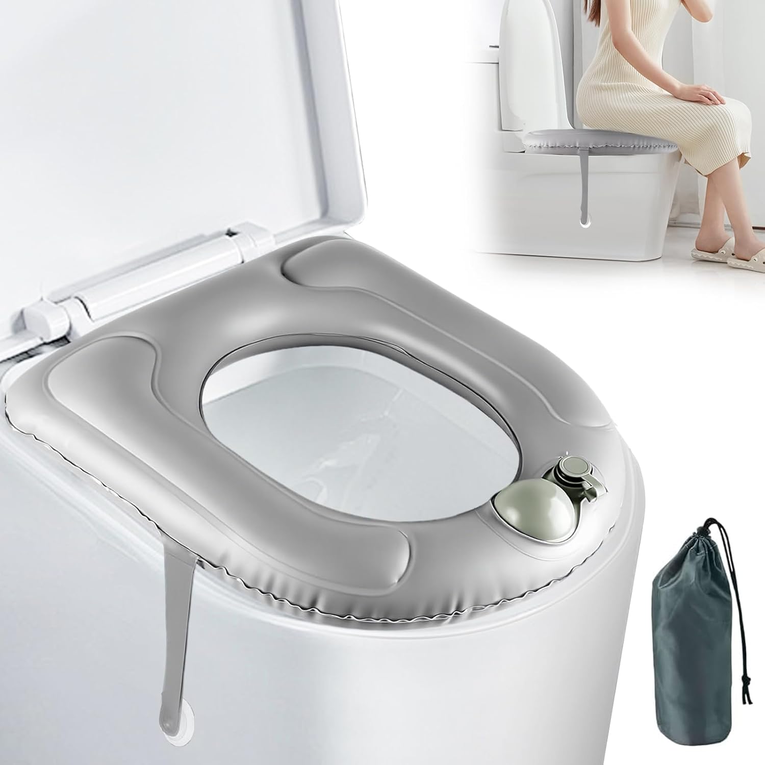 innislink Inflatable Toilet Seat Cushion with Suction Cup Toilet Seat Cover, Height Adjustable Toilet Seat Raiser Seat Ring, PVC Pad Toilet Support Cushion for Adults, Seniors, Disabled People, Pain Relief
