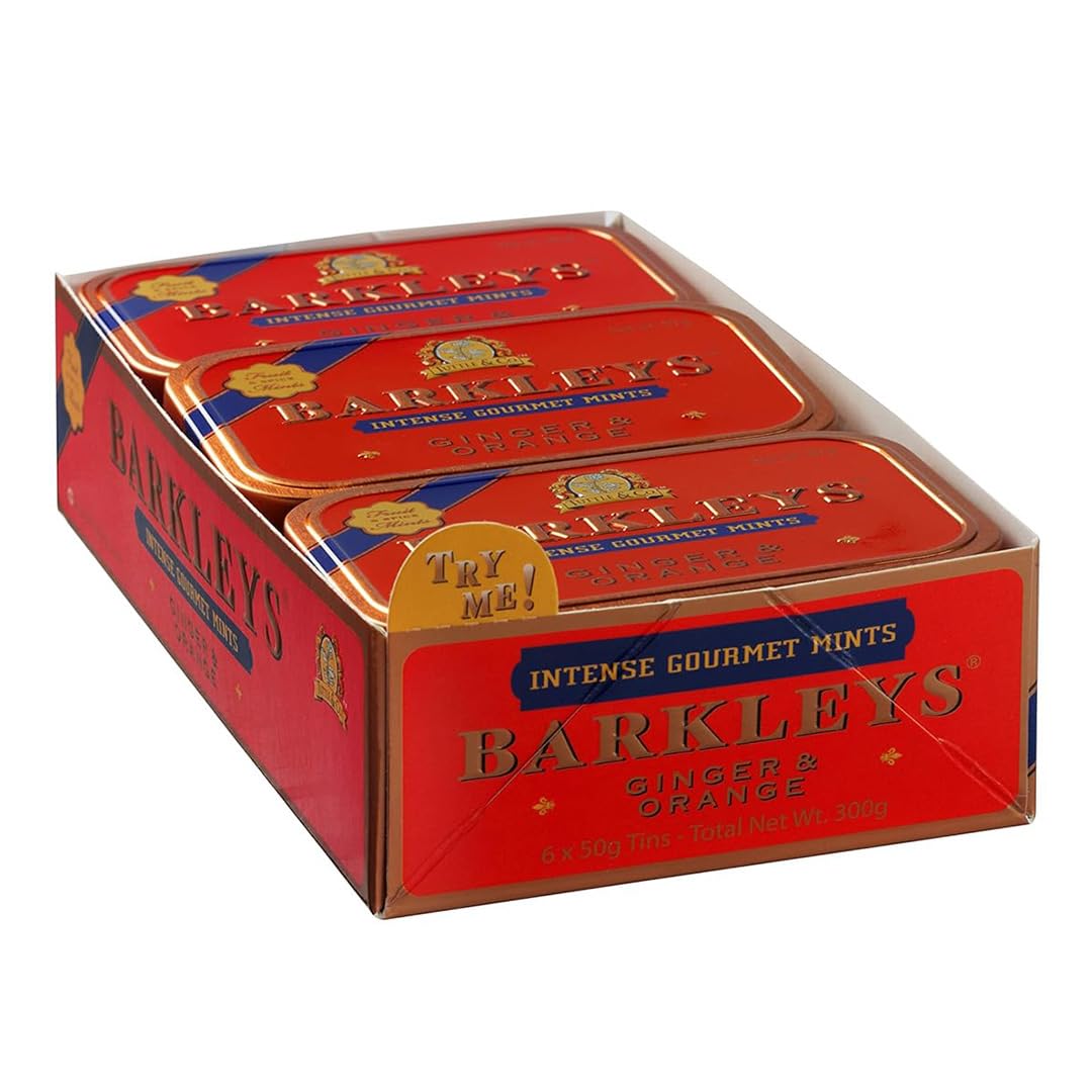 Barkleys Gourmet Mints - Ginger & Orange, 6 Tins, 6 Pack (6 x 50 g), TP837, 95 x 60 x 20 mm 300g