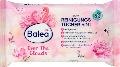 Balea Soft 5-in-1 Over the Cloud cleansing wipes, travel size, 10 count