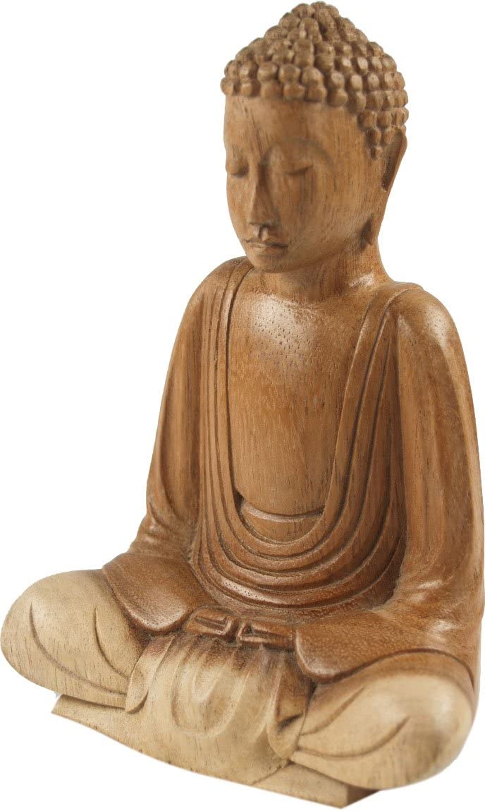 Guru-Shop GURU SHOP Wooden Buddha Statue Handmade 16 cm Dhyana Mudra Design 4 Brown Buddha