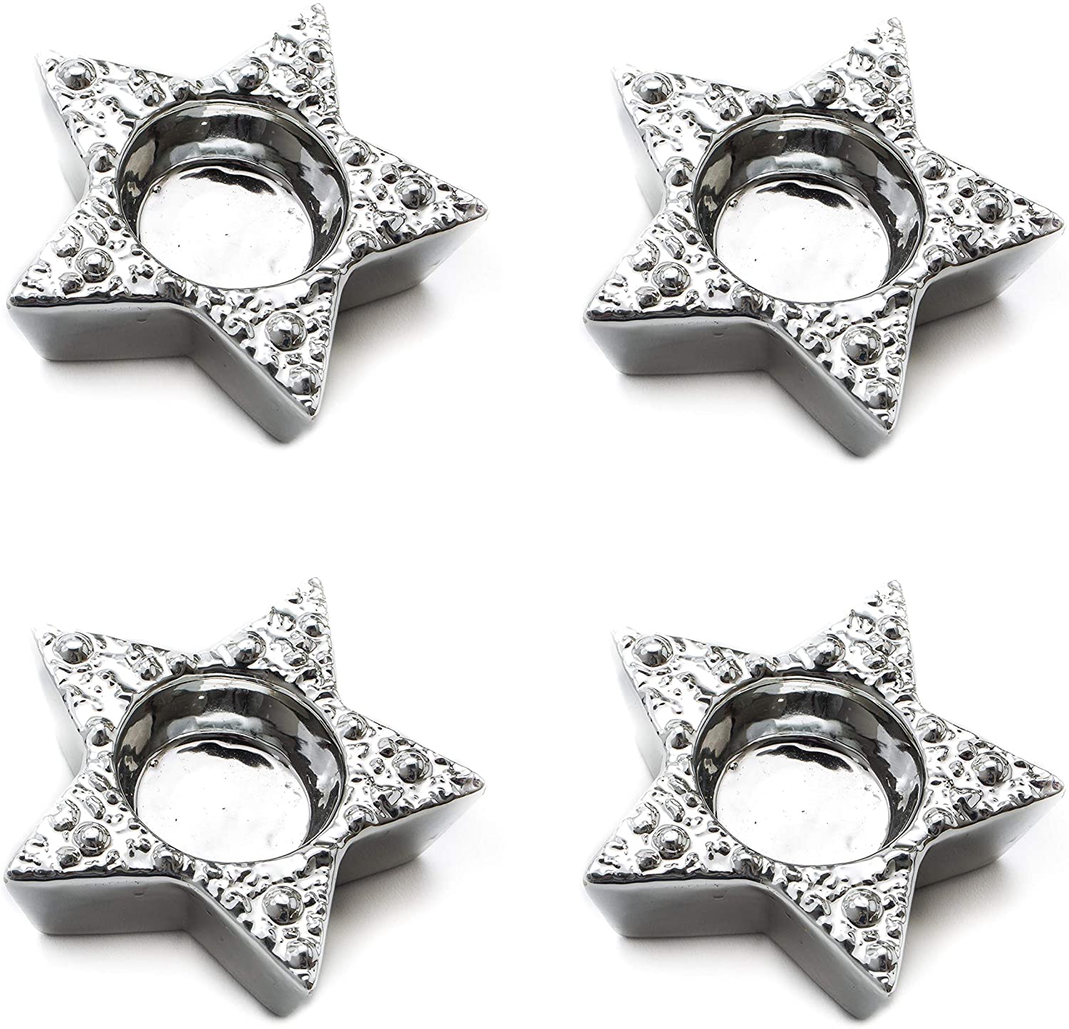 DARO DEKO Daro Decorative Ceramic Star Tea Light Holder Silver 12 cm x 12 cm
