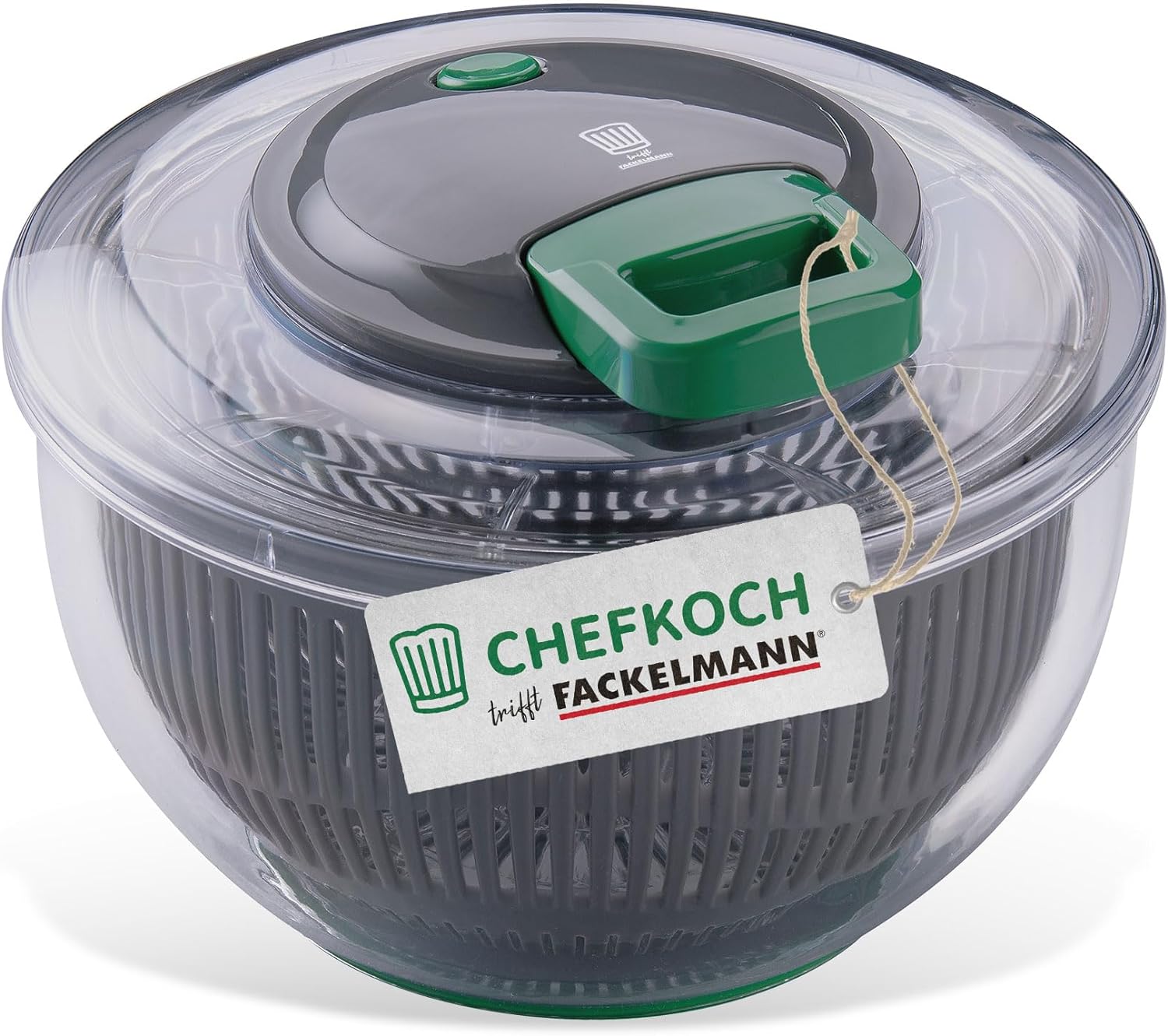 Fackelmann Chef Salad Spinner with Pull Cord and Stop Button - Salad Spinner for Effortless Washing, Drying & Serving Salad - Includes Practical Pulley & Removable Strainer