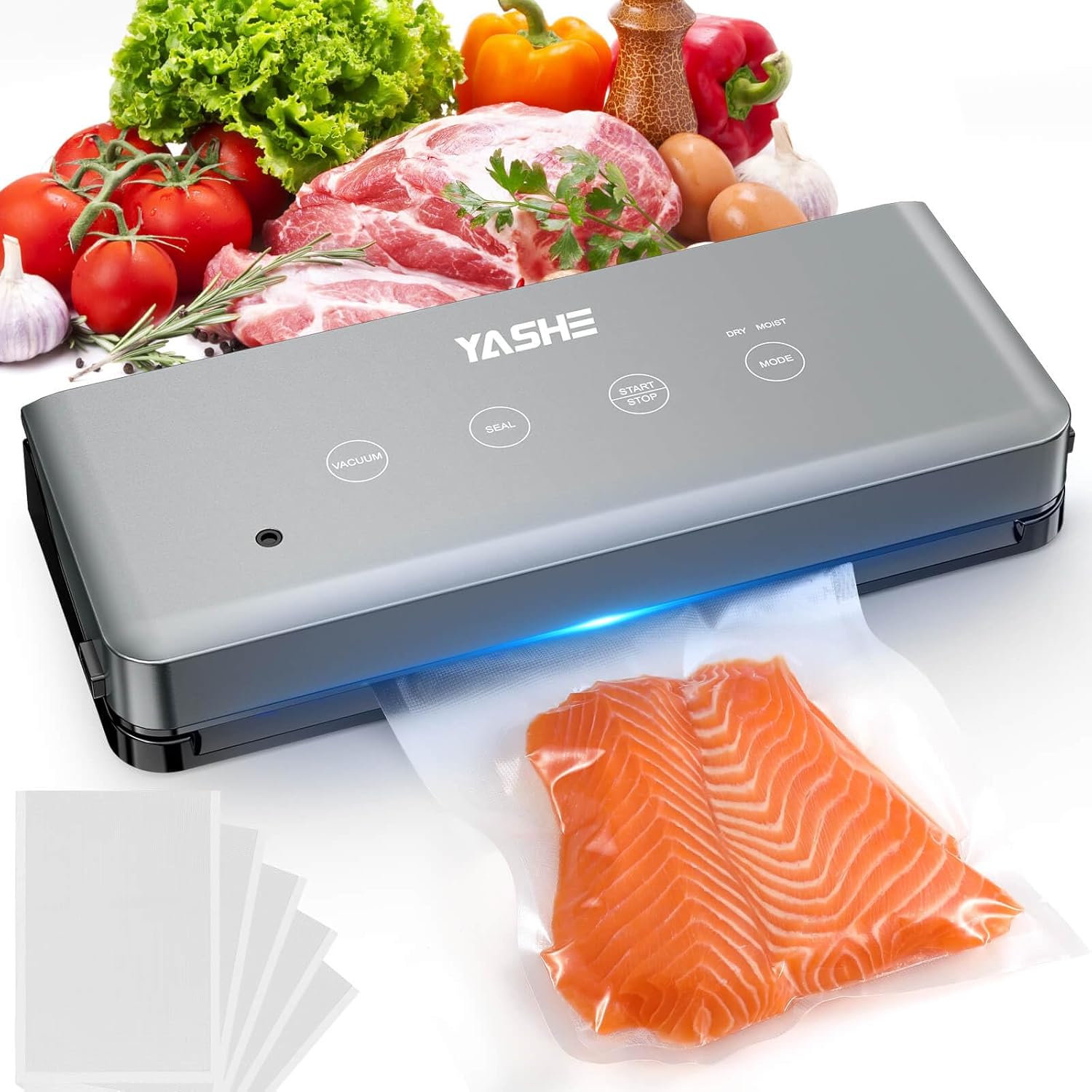 YASHE Vacuum Sealer with Dry & Wet Mode, 5-in-1 Multifunctional Vacuum Sealer with 30 cm Seam, Ideal for Sous-Vide & Preservation of Meat, Fish, Fruit & Vegetables