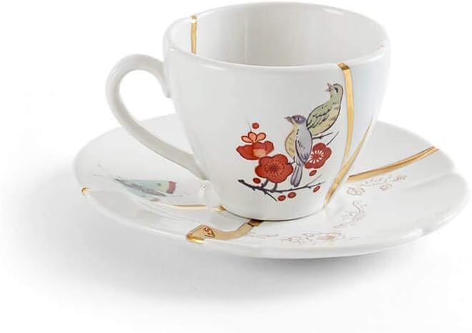 Seletti Kintsugi Coffee Cup with Saucer in Porcelain and 24 Carat Gold mod. 2