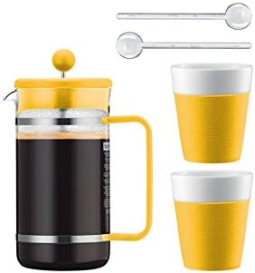 Bodum Bistro Coffee Set – 6-Piece – 1.0 Liter Coffee Maker with 2 0.3 Liter Porcelain Tea Cups and 2 Spoons – Color Yellow – AK1508 XY PWSAK-Y15-020 7