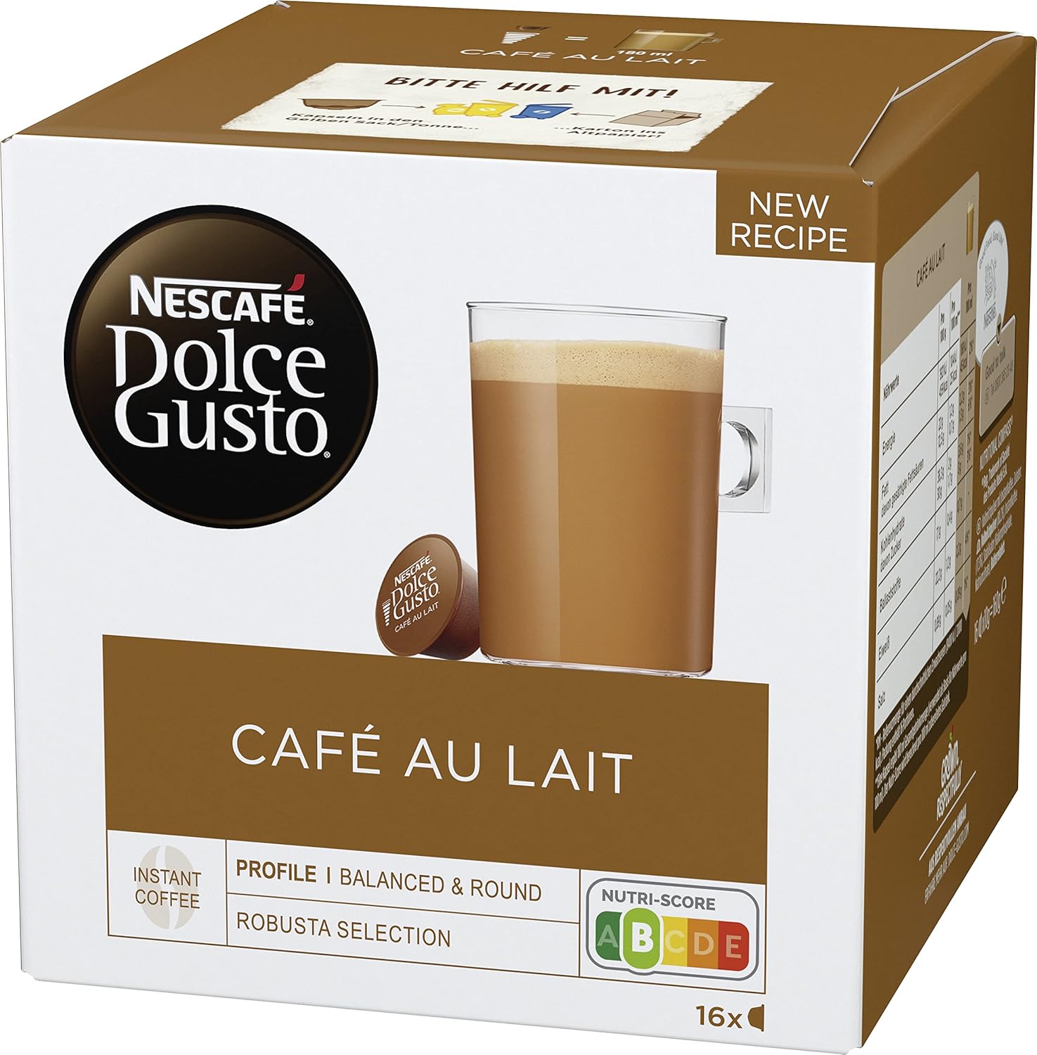 NESCAFÉ DOLCE GUSTO Café au Lait Coffee Capsules Pack of 3 (3 x 16 Servings)