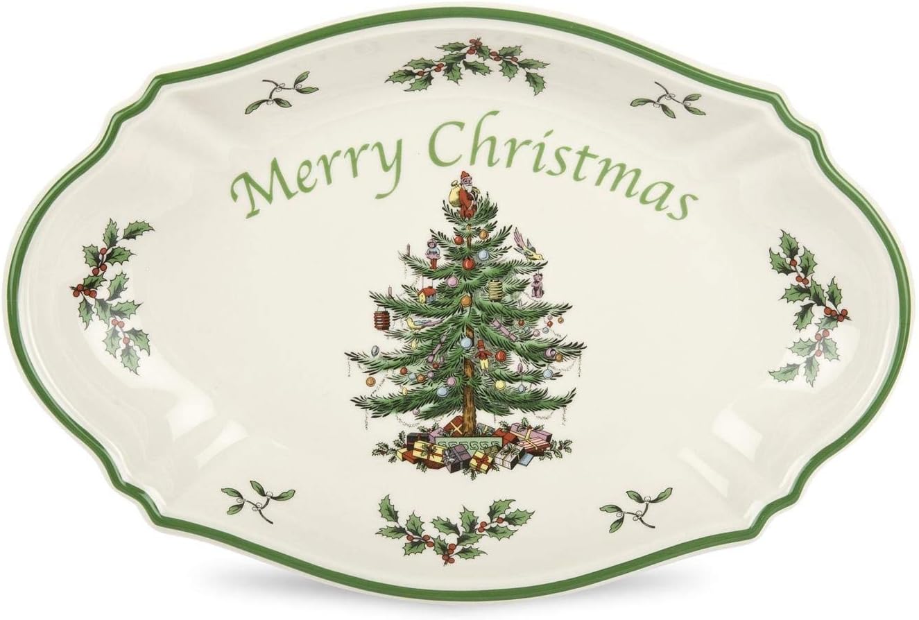 Portmeirion Spode Christmas Tree Tray with Merry Christmas Tree (Green)