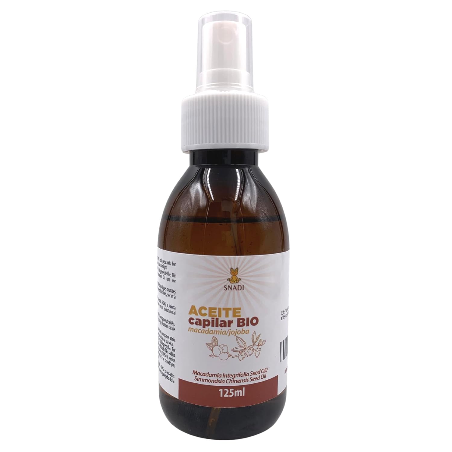 Snadi - Macadamia and Jojoba Oil Organic 100% Pure and Natural 125 ml | Ideal for hair moisture and shine Anti-Frizz Benefits | Hair Strengthening | Split ends