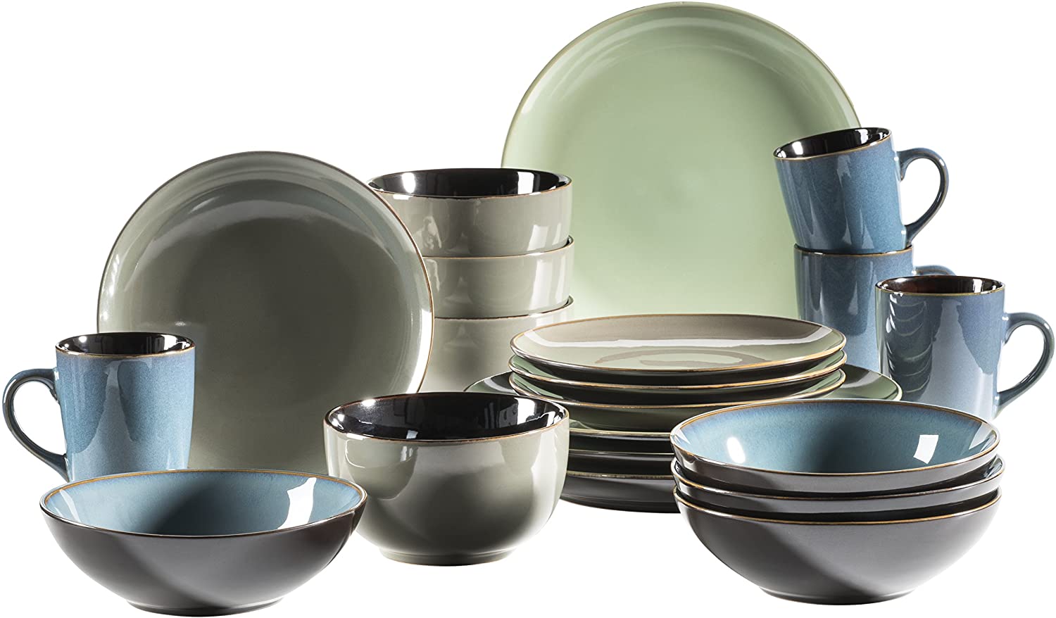 Maser MÄSERSerie Scuro Colourful Ceramic Crockery Set for 4 People 20 Piece Crockery Set Modern and Mediterranean