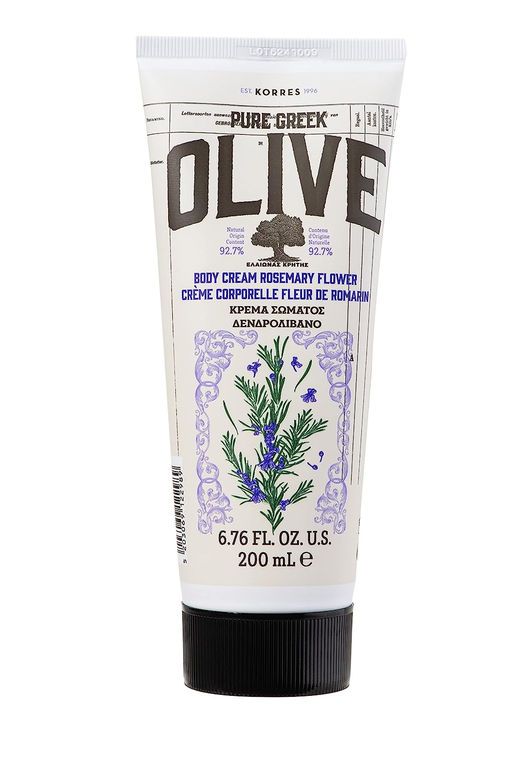 Korres Corrres Olive Rosemary Flower Moisturising Body Milk for Women and Men, Quick-Absorbent, with Extra Virgin Olive Oil, Dermatologicalally Tested & Vegan, 200 ml