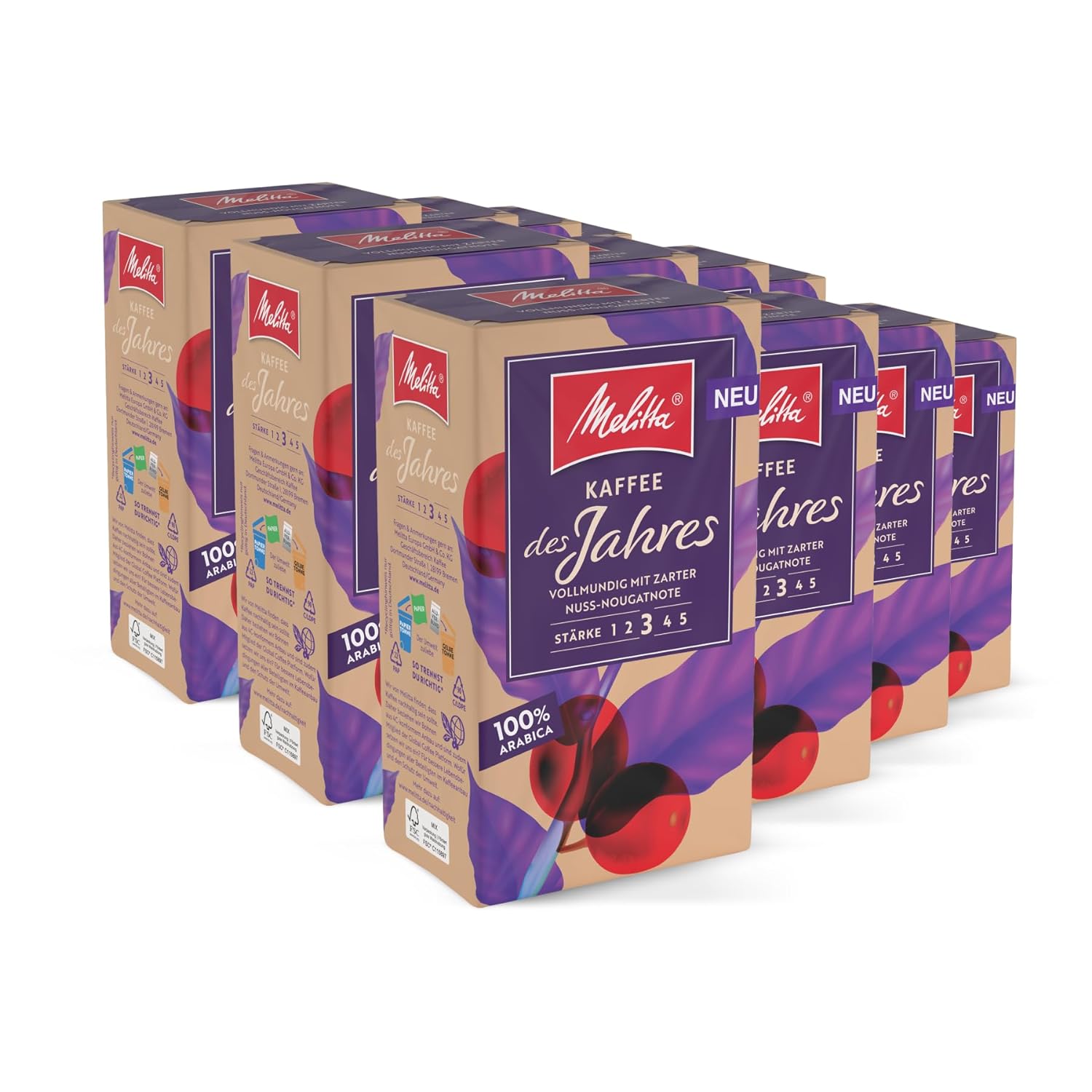 Melitta Auslese Filter Coffee 12 x 500 g, Ground, Powder for Filter Coffee Machines, Strong Roasting, Roasted in Germany, in Tray