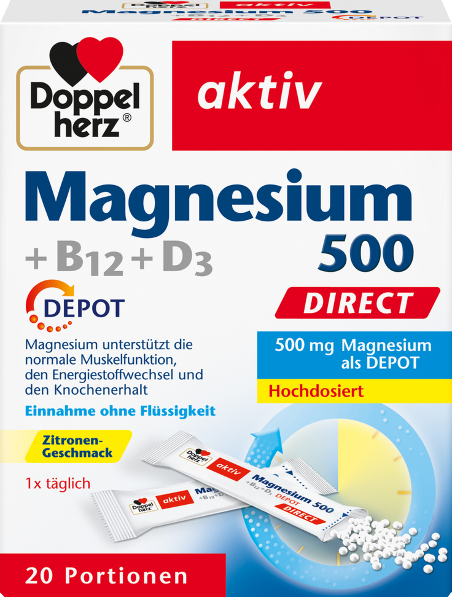 Doppelherz Magnesium 500 + B12 + D3 Direct Depot