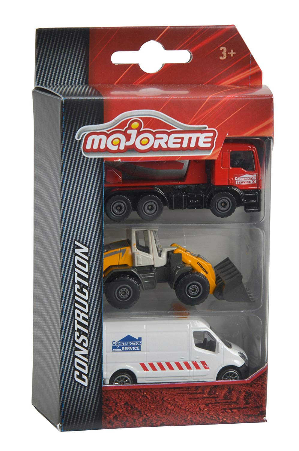 Majorette 212057341 Construction 3 Pieces Set, Set Of 3 Vehicles, 7,5 Cm, A