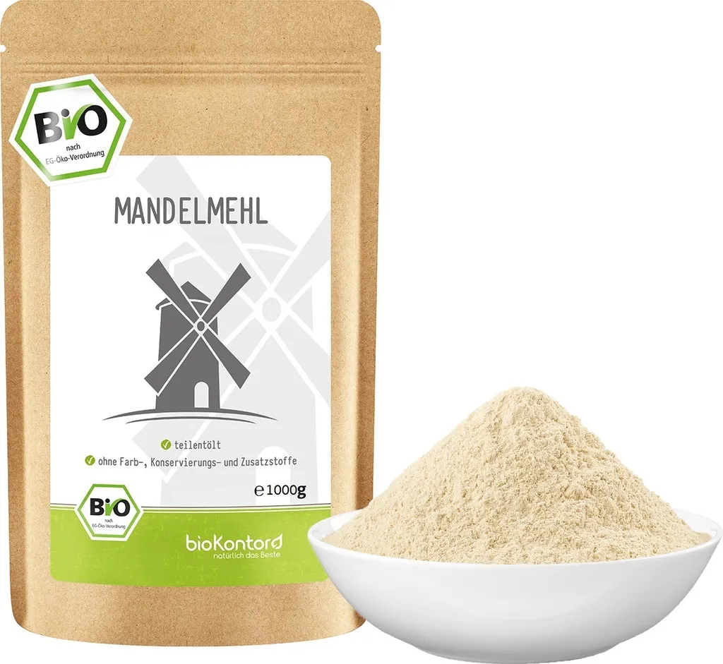 bioKontor naturally the best Almond flour 1000g - partially defatted, raw food quality from bioKontor