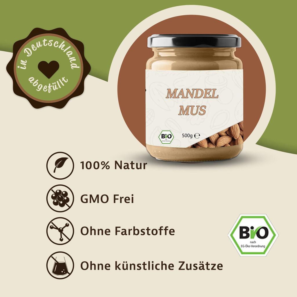 Mynatura almond butter – 100% almonds, creamy & versatile for cooking and baking, 2 x 0.5 kg 1000g