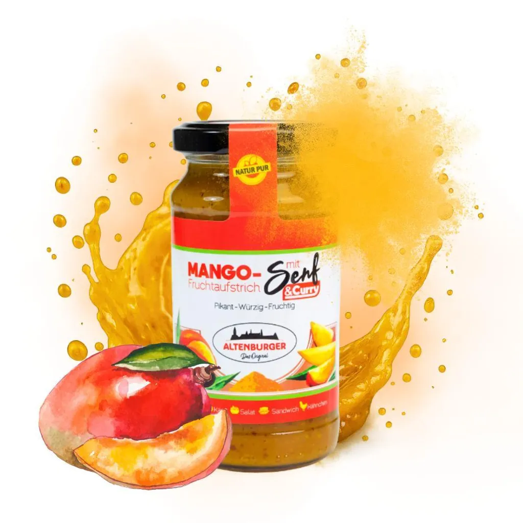 Altenburger Senf & Feinkost GmbH Mango Mustard with Curry - Fruit Spread with Mustard, 240 g/190 ml 240g